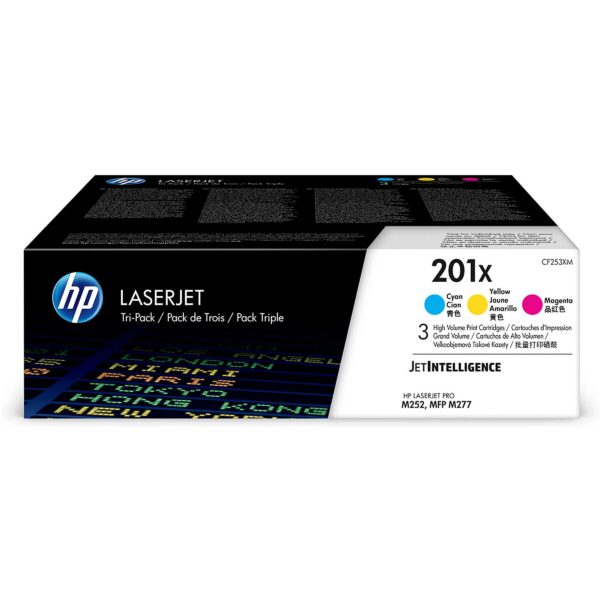 Hewlett Packard HP 201X LaserJet Toner Cartridges CMY 3p CF253XM 0190780321362