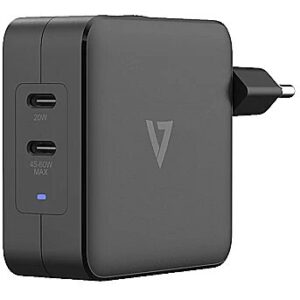 V7 65W USB-C PD GAN AC CHARGER 2 X USB-C PORTS INTL PLUGS ACUSBC65WGAN 0662919115055