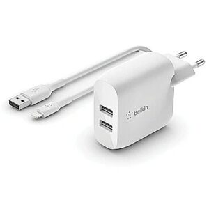 Belkin DUAL USB-A CHARGER W/LIGHTNING CABLE 1M 24W WHITE WCD001VF1MWH 0745883793716