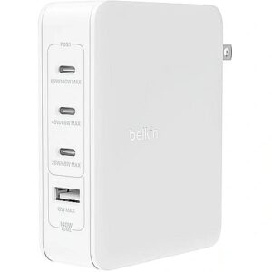 Belkin 140W 4-PORTS USB GAN WALL CHARGER WITH UK/EU/US PLUG TIPS WCH014BTWH 0745883857647