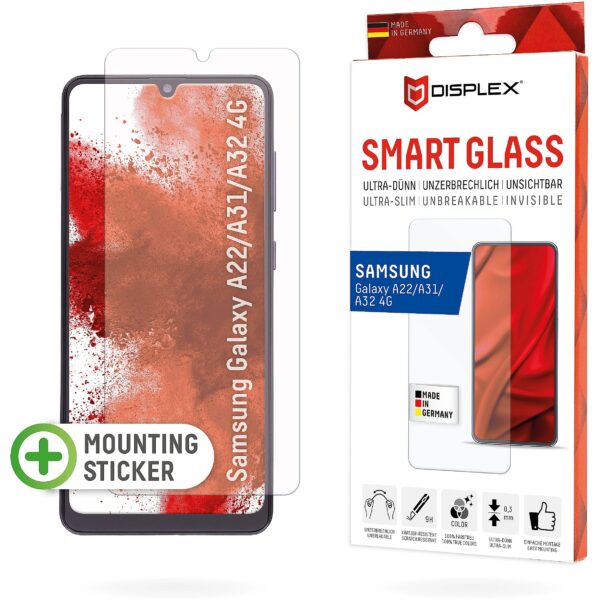 Displex Smart Glass (9H) für Samsung Galaxy A22/A31/A32 4G Montagesticker