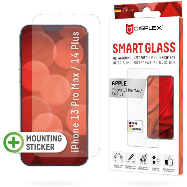 Displex Smart Glass (9H) für Apple iPhone 13 Pro Max/14 Plus Montagesticker