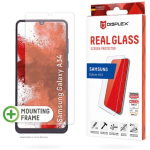 Displex Panzerglas 2D/ Clear (10H) für Samsung Galaxy A34 Eco-Montagerahmen