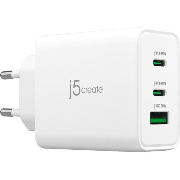 J5create 65W GAN USB-C 3-PORT CHARGER EU WHITE JUP3365E-EN 4712795086966