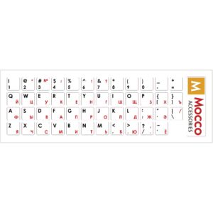 Mocco Keyboard Sticks ENG / RU With Laminated Waterproof Level Black / Red (White Background) MC-KS-RUENG-RWF 4752168034705