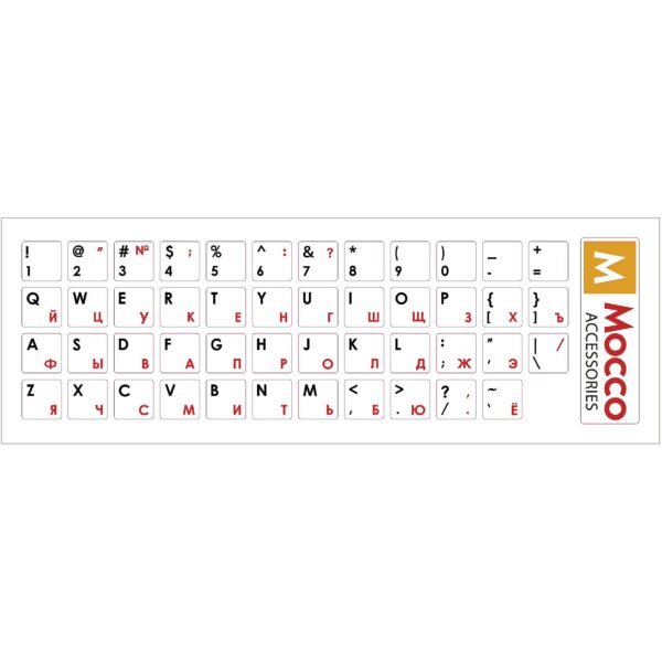 Mocco Keyboard Sticks ENG / RU With Laminated Waterproof Level Black / Red (White Background) MC-KS-RUENG-RWF 4752168034705