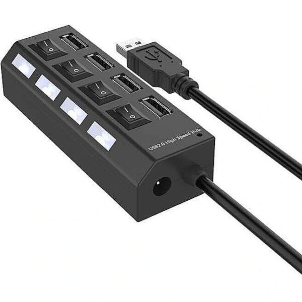 RoGer USB Hub - Splitter 4 x USB 2.0 with Separate On / Off Buttons RO-20-HUB-BK 4752168100318