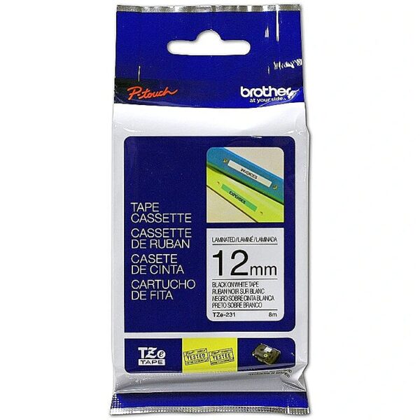 Brother Tape Brother 12mm BLACK ON WHITE (4m) TZE231S2 4977766685177