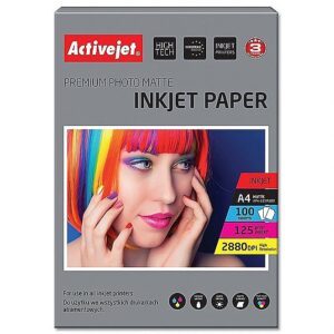 ActiveJet AP4-125M100 matte photo paper for ink printers; A4; 100 pcs AP4-125M100 5901443015666