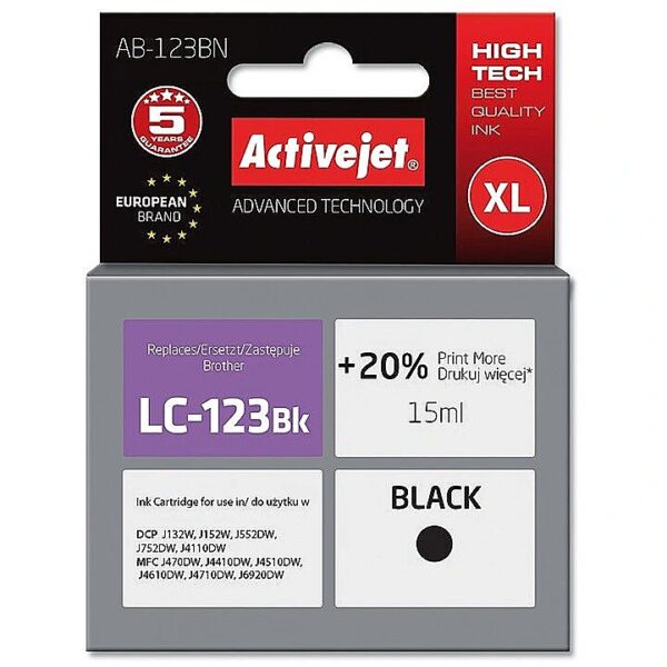 ActiveJet AB-123BN (zamiennik Brother LC123BK/121BK; Supreme; 15 ml; czarny) AB-123BN 5901443020547