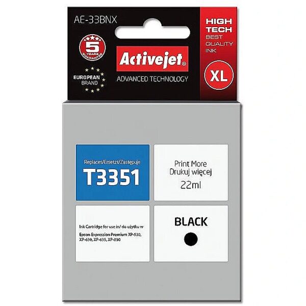 ActiveJet AE-33BNX Ink cartridge (replacement for Epson 33XL T3351; Supreme; 22 ml; black) AE-33BNX 5901443106722