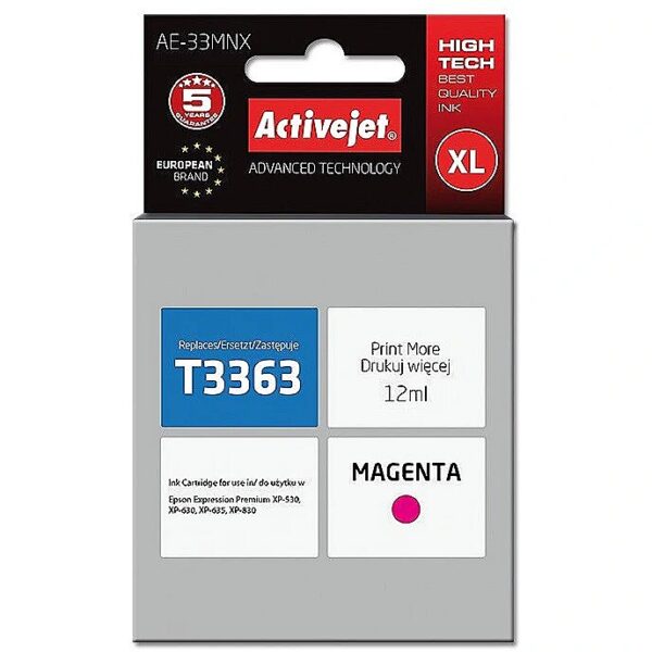 ActiveJet AE-33MNX Ink cartridge (replacement for Epson 33XL T3363; Supreme; 12 ml; magenta) AE-33MNX 5901443106746