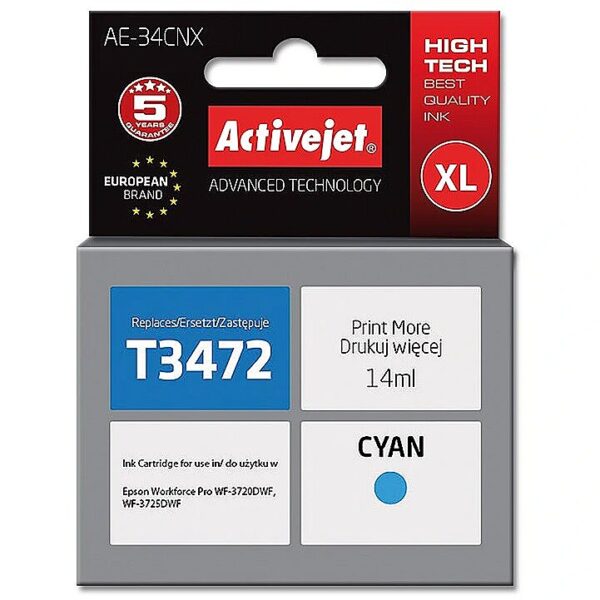 ActiveJet AE-34CNX ink (replacement for Epson 34XL T3472; Supreme; 14 ml; cyan) AE-34CNX 5901443108849