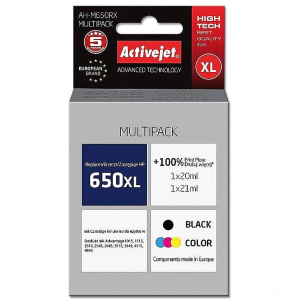 ActiveJet AH-M650RX Ink cartridge (replacement for HP 650 CZ101AE/CZ102AE; Premium; 1 x 20 ml