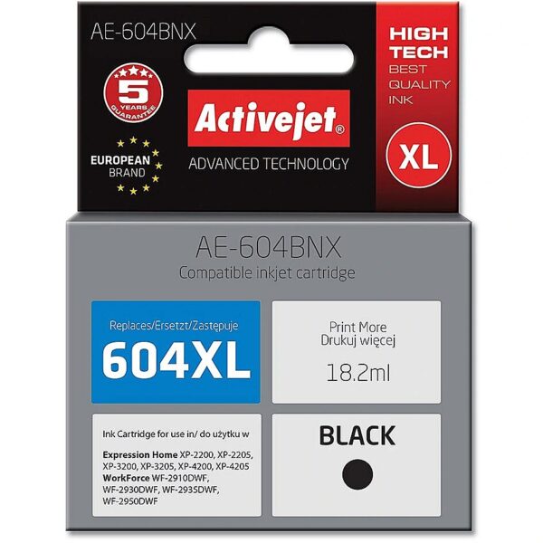 ActiveJet AE-604BNX printer ink for Epson (replacement Epson 604XL C13T10H14010) yield 500 pages; 18