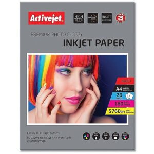 ActiveJet AP4-180G20 glossy photo paper; for ink printers; A4; 20 pcs AP4-180G20 5901452122539