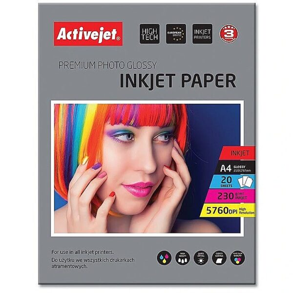 ActiveJet AP4-230G20 glossy photo paper for ink printers; A4; 20 pcs AP4-230G20 5901452122553