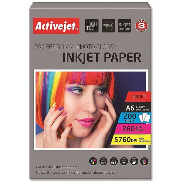 ActiveJet AP6-260GR200 photo paper for ink printers; A6; 200 pcs; 10x15 AP6-260GR200 5901452122645