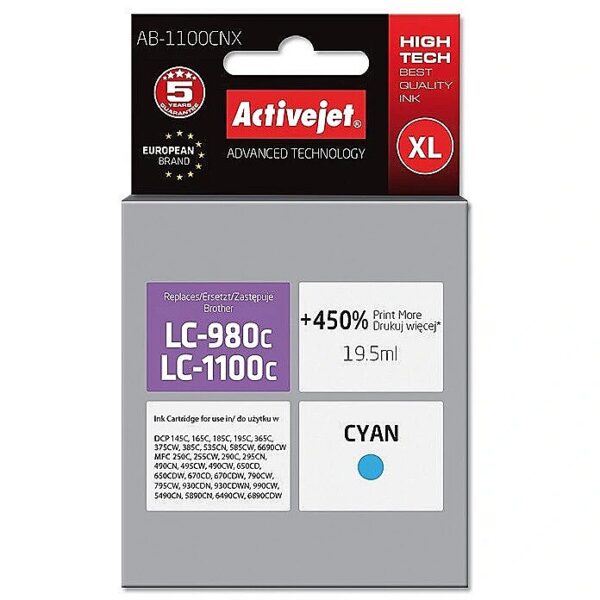 ActiveJet AB-1100CNX ink (replacement for Brother LC1100/LC980C; Supreme; 19.5 ml; cyan) AB-1100CNX 5901452124823