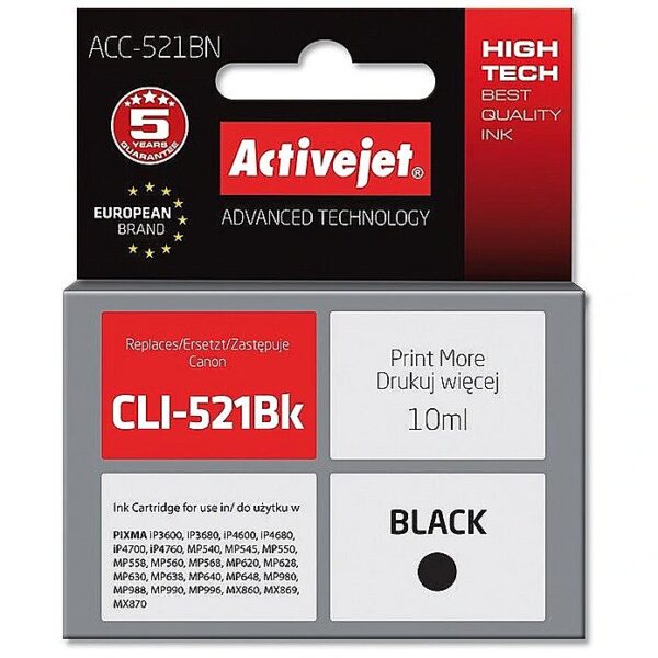 ActiveJet ACC-521BN Ink cartridge (replacement for Canon CLI-521Bk; Supreme; 10 ml; black) ACC-521BN 5901452126049