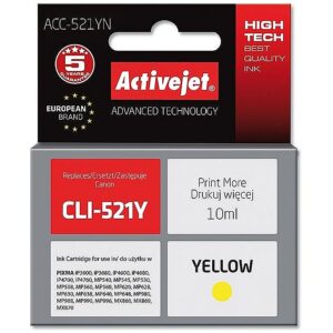 ActiveJet ACC-521YN Ink cartridge (replacement for Canon CLI-521Y; Supreme; 10 ml; yellow) ACC-521YN 5901452126070