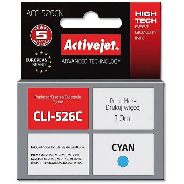 ActiveJet ACC-526CN Ink cartridge (replacement for Canon CLI-526C; Supreme; 10 ml; cyan) ACC-526CN 5901452155278