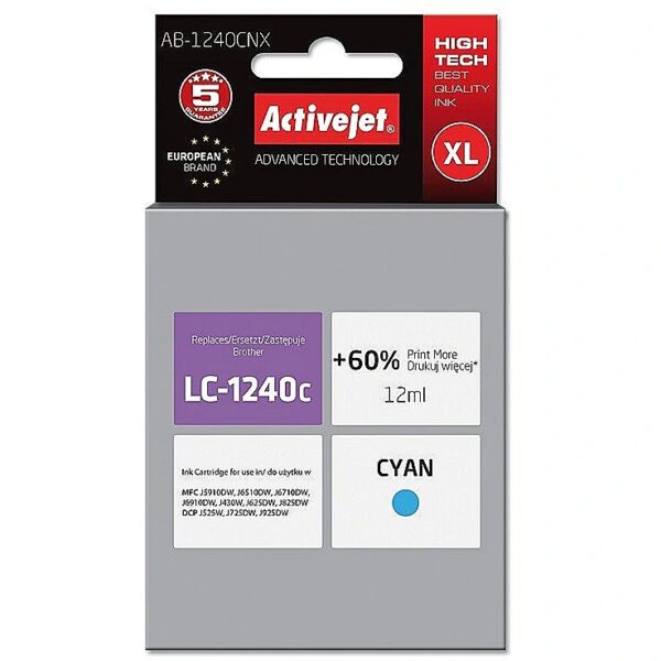 ActiveJet AB-1240CNX ink (replacement for Brother LC1220Bk/LC1240Bk; Supreme; 12 ml; cyan) AB-1240CNX 5901452156329