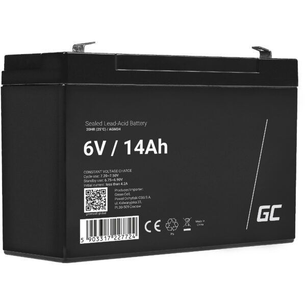 Green Cell AGM VRLA 6V 14Ah maintenance-free battery for the alarm system