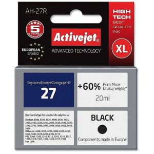 ActiveJet AH-27R Ink cartridge (replacement for HP 27 C8727A; Premium; 20 ml; black) AH-27R 5904356280633