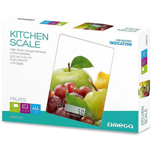 Omega OBSKWA Kitchen Scale (20 x 14.5 x 2cm) made from Hard 4mm Glass with LCD (max 5kg) OBSKWA 5907595455046