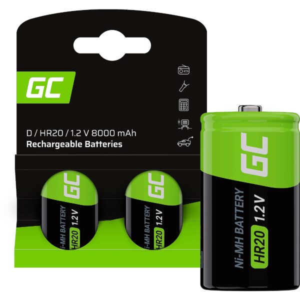 Green Cell Rechargeable Batteries 2x D R20 HR20 Ni-MH 1.2V 8000mAh GR15 5907813963032