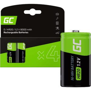 Green Cell Rechargeable Batteries 4x D R20 HR20 Ni-MH 1.2V 8000mAh GR16 5907813963049