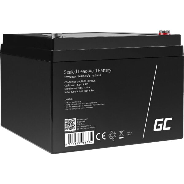 Green Cell AGM VRLA 12V 28Ah maintenance-free battery for boats