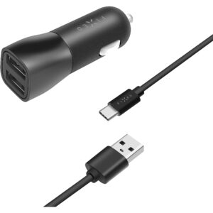 Fixed Car Charger Dual USB Cable Black