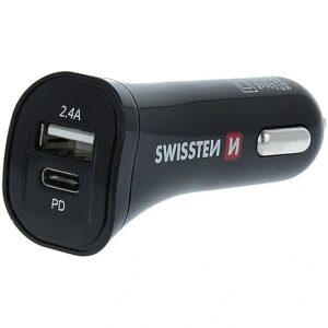 Swissten Power Delivery Car charger 12 / 24V / 2.4A / 30W + Micro USB Cable 1.5m SW-CCH-2.4A-30W-B 8595217456068