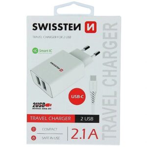 Swissten Smart IC Travel Charger 2x USB 2.1А with USB-C Cable 1.2 m White SW-SET-2X2.1AWCUC-WH 8595217464407