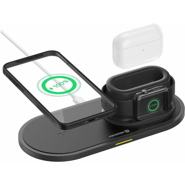 Swissten 3in1 15W Wireless Charger for iPhone / Apple Watch / Airpods Pro / Black 22055506 8595217475182