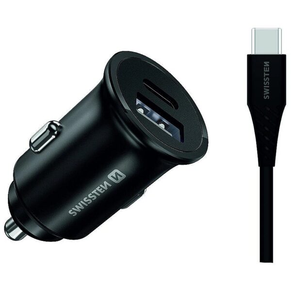 Swissten 35W Metal Car Charger Adapter with 25W Samsung SFC + 10W USB  / Black SW-CCH-ME-SFC-25W-BK 8595217475335