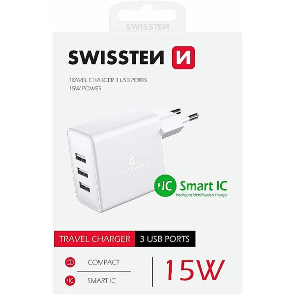 Swissten Smart IC Travel Charger 3x USB 3А 15W 22052100 8595217476615