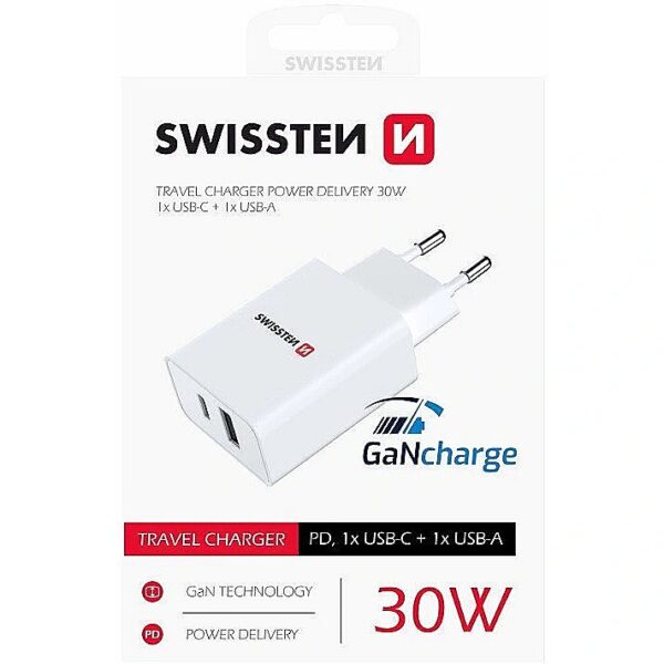 Swissten travel 30W 1x USB - C 1x USB-A 22037000 8595217479784