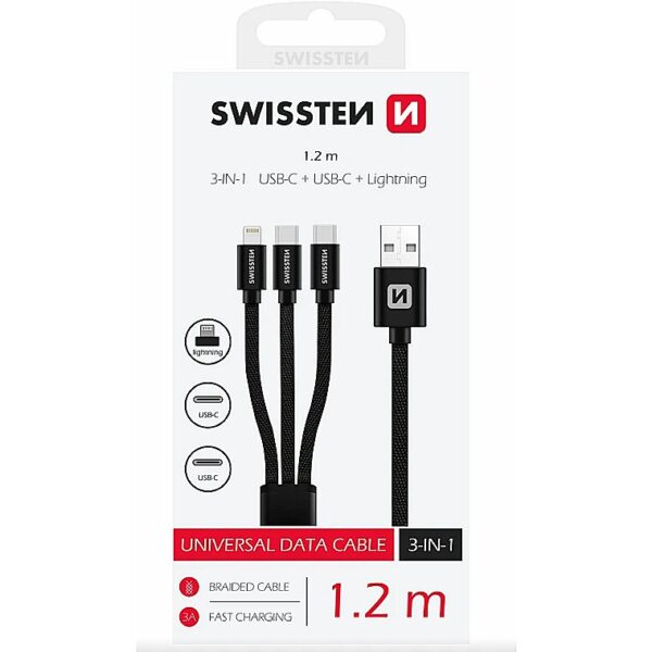 Swissten 3in1 Textile Data Cable 1.2m 72501103 8595217481541