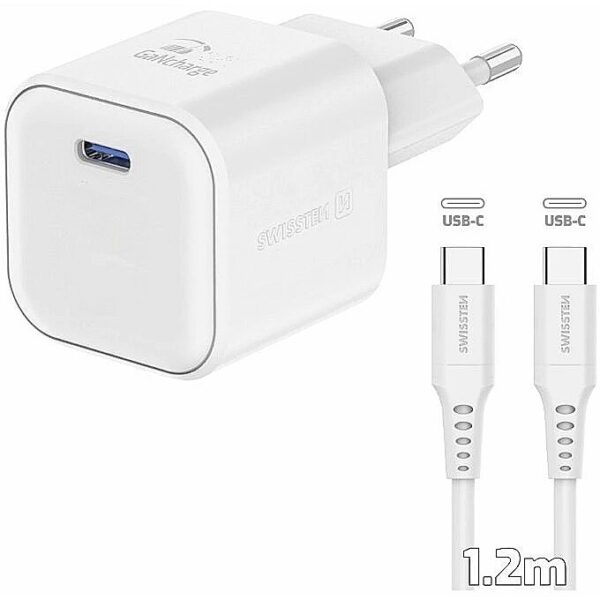 Swissten Travel Charger GaN USB-C 35W PD + Data Cable USB-C - USB-C 1.2m 22070220 8595217484443