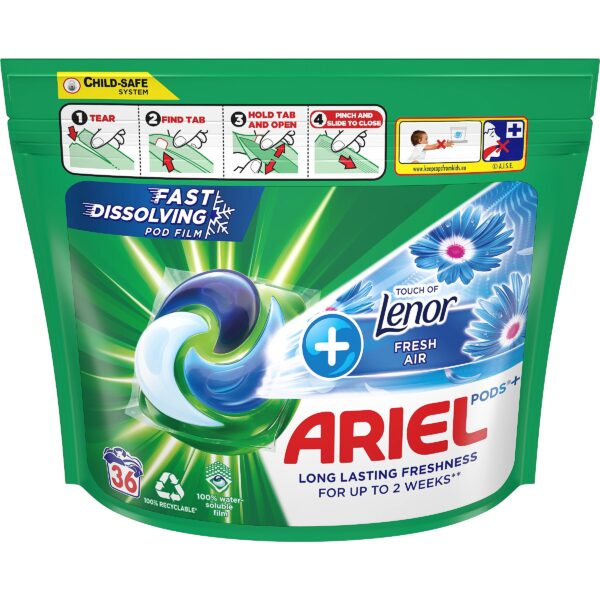 Ariel All-in-1 PODs +Touch of Fresh Air Lenor Mazgāšanas Kapsulas