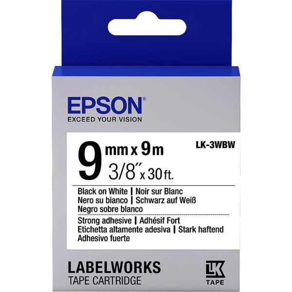 Epson TAPE LK-3WBW STRNG ADH ADHESIVE LK-3WBW BLACK/WHITE 9MM C53S653007 8715946611181