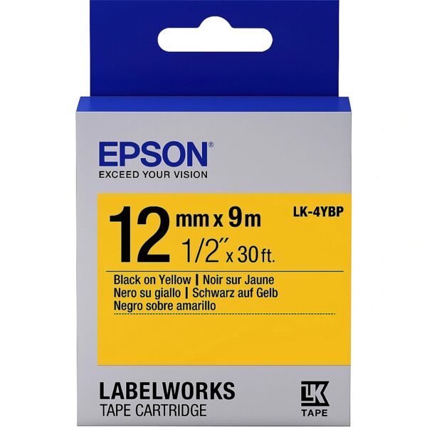 Epson TAPE LK-4YBP PASTEL BLK-/YELL LK-4YBP BLACK/YELLOW 12MM (9M) C53S654008 8715946611235