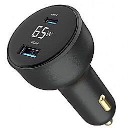 Gembird Auto lādētājs Gembird 2-port USB Car Fast Charger 65W Black TA-UC-AC2PD65LCD-CAR-01 8716309129701