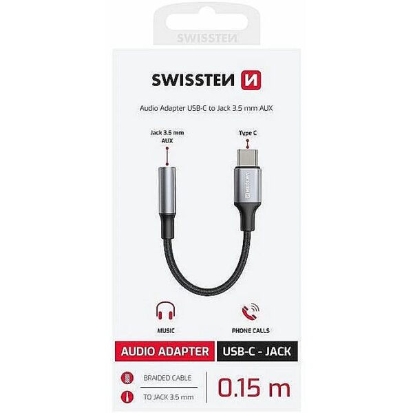 Swissten USB-C to Jack 3.5mm Audio Adapter 15cm 73502311 8595217488458