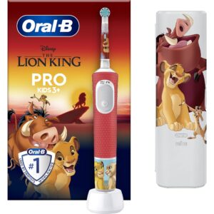 Braun D103.413.2KX Vitality PRO Kids 3+ Lion King Elektriskā Zobu Birste + Ceļojuma Futrālis D103.413.2KX_L 8700216297172