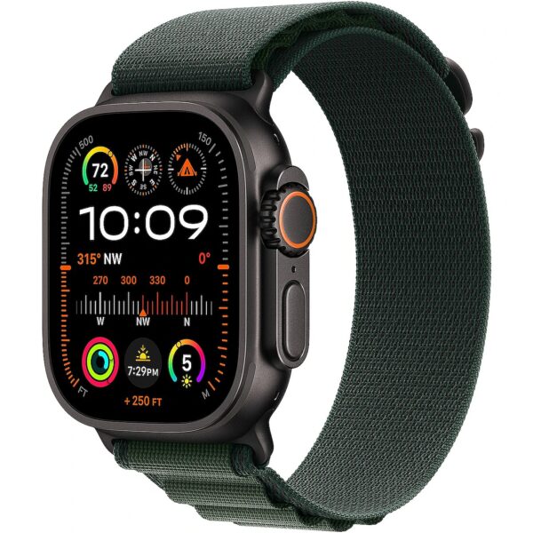 Apple Watch Ultra 2 GPS + Cellular 49mm Black Titanium Case with Dark Green Alpine Loop - Medium MX4R3EL/A 195949583971