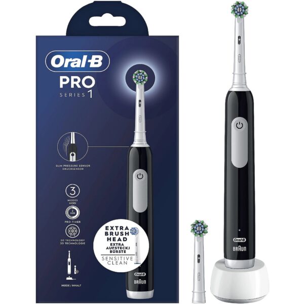 Oral-B Oscillating Toothbrush | Pro Series 1 | Rechargeable | For adults | Number of brush heads included 2 | Number of teeth brushing modes 3 | Black/White PRO1 CRS  BK+1 8006540771457